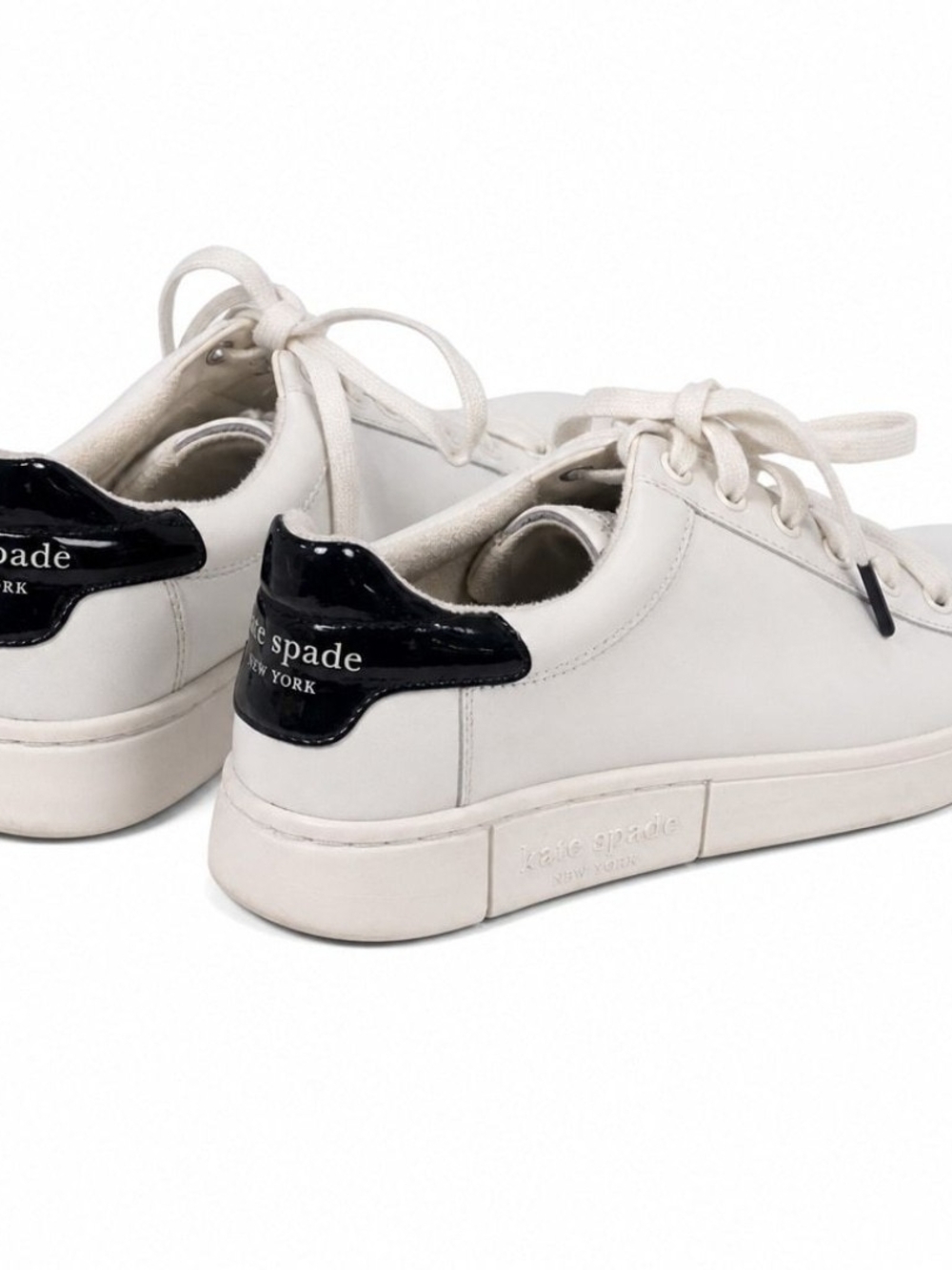 kate spade New York White Leather Low-Top Sneakers with Black Heel